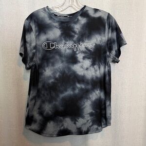 Champion Black & Gray Tie-Dye Script Logo Tee